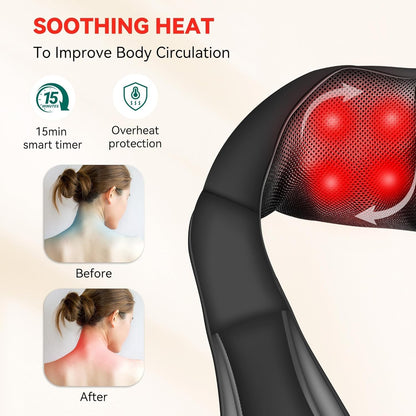 Cordless Neck and Shoulder Massager with Heat – 8 Kneading Nodes, 2 Intensities, 70–80 Minutes