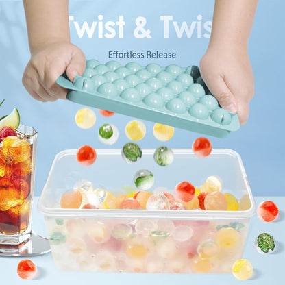 2-Pack Round Ice Mold Trays with Lids and Bin – 0.8” Freezer Tools