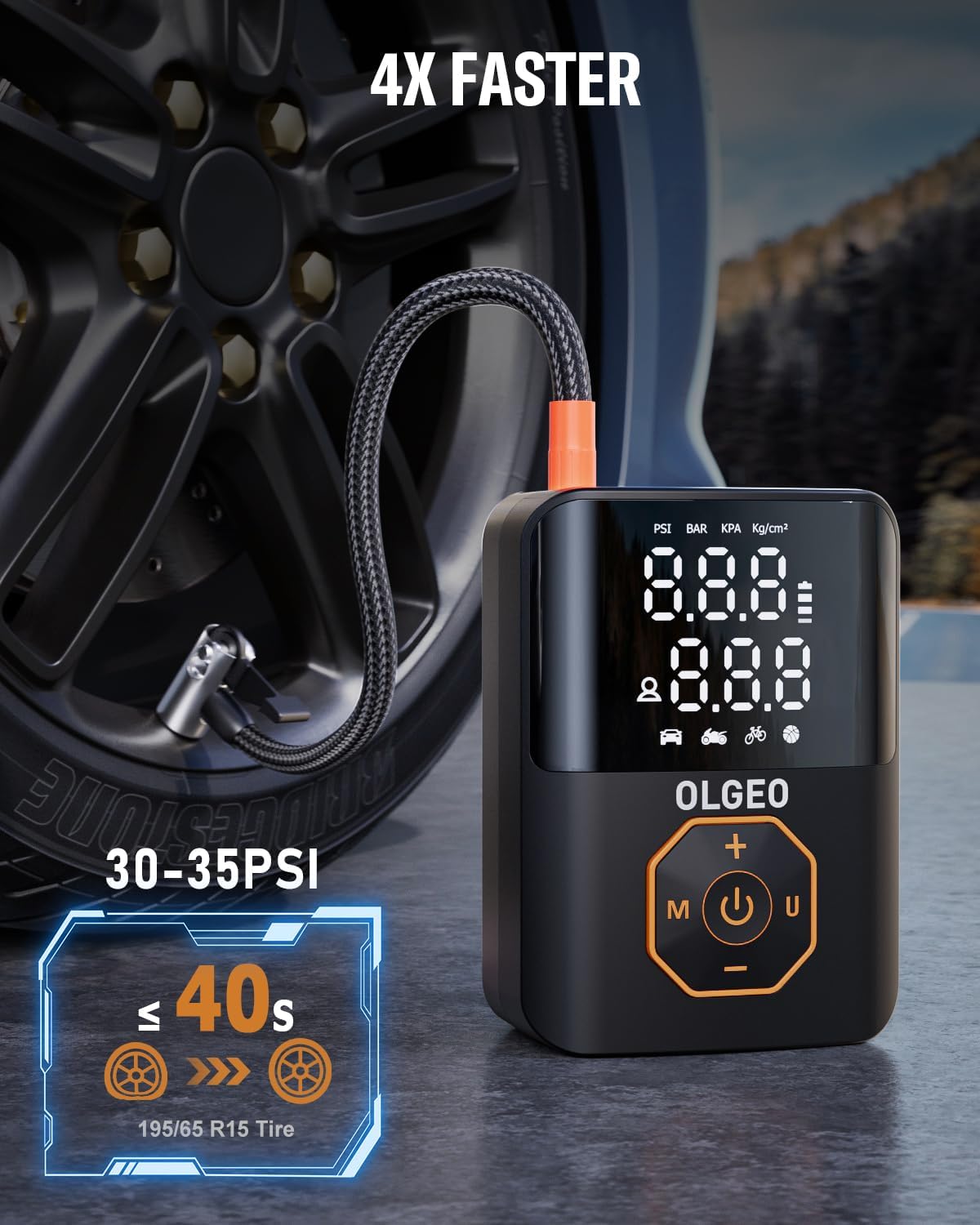 Portable Tire Inflator for Car, Motorcycle & Bicycle - 18000mAh, 160 PSI
