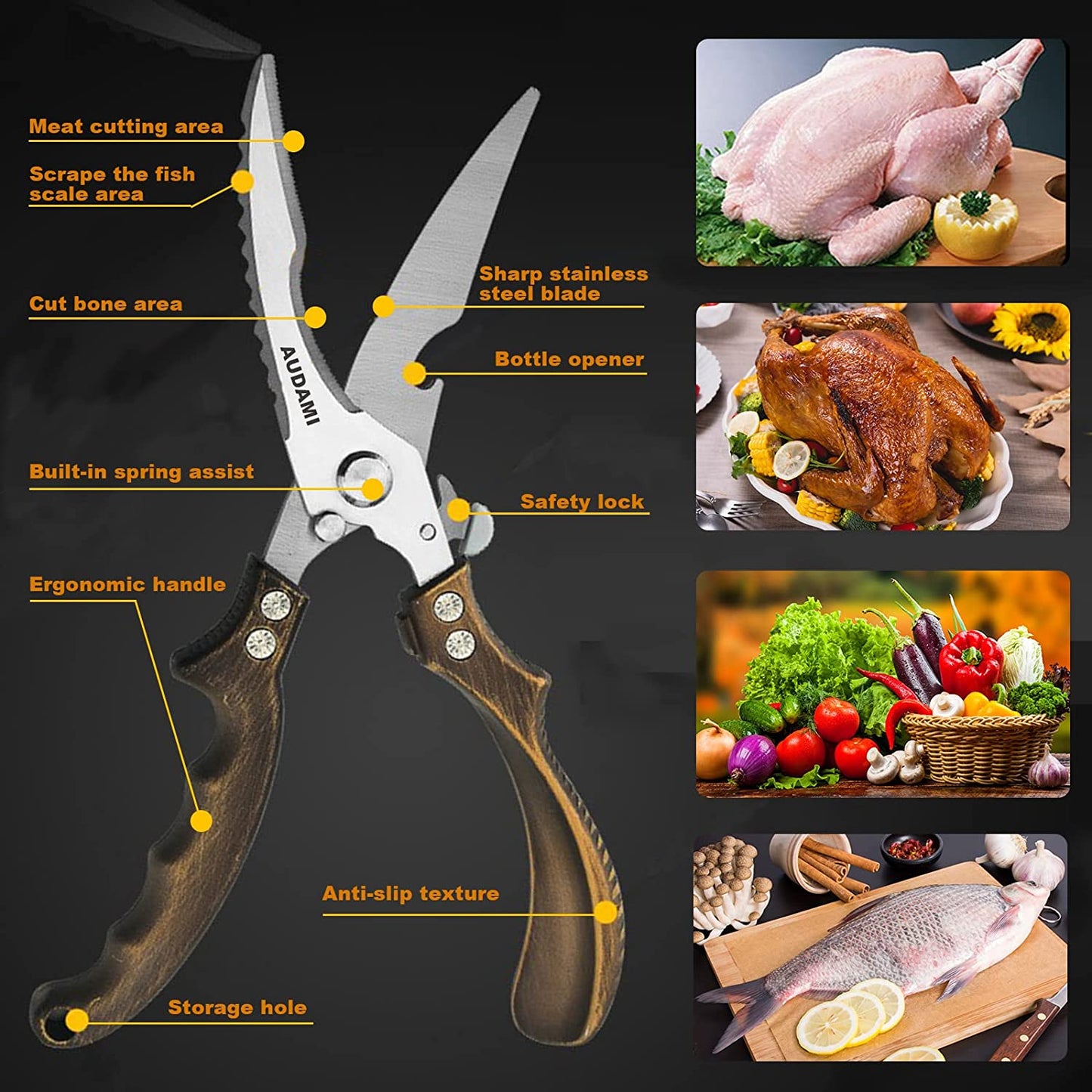 Heavy-Duty Kitchen Scissors Set - 2-Pack for Poultry and General Use