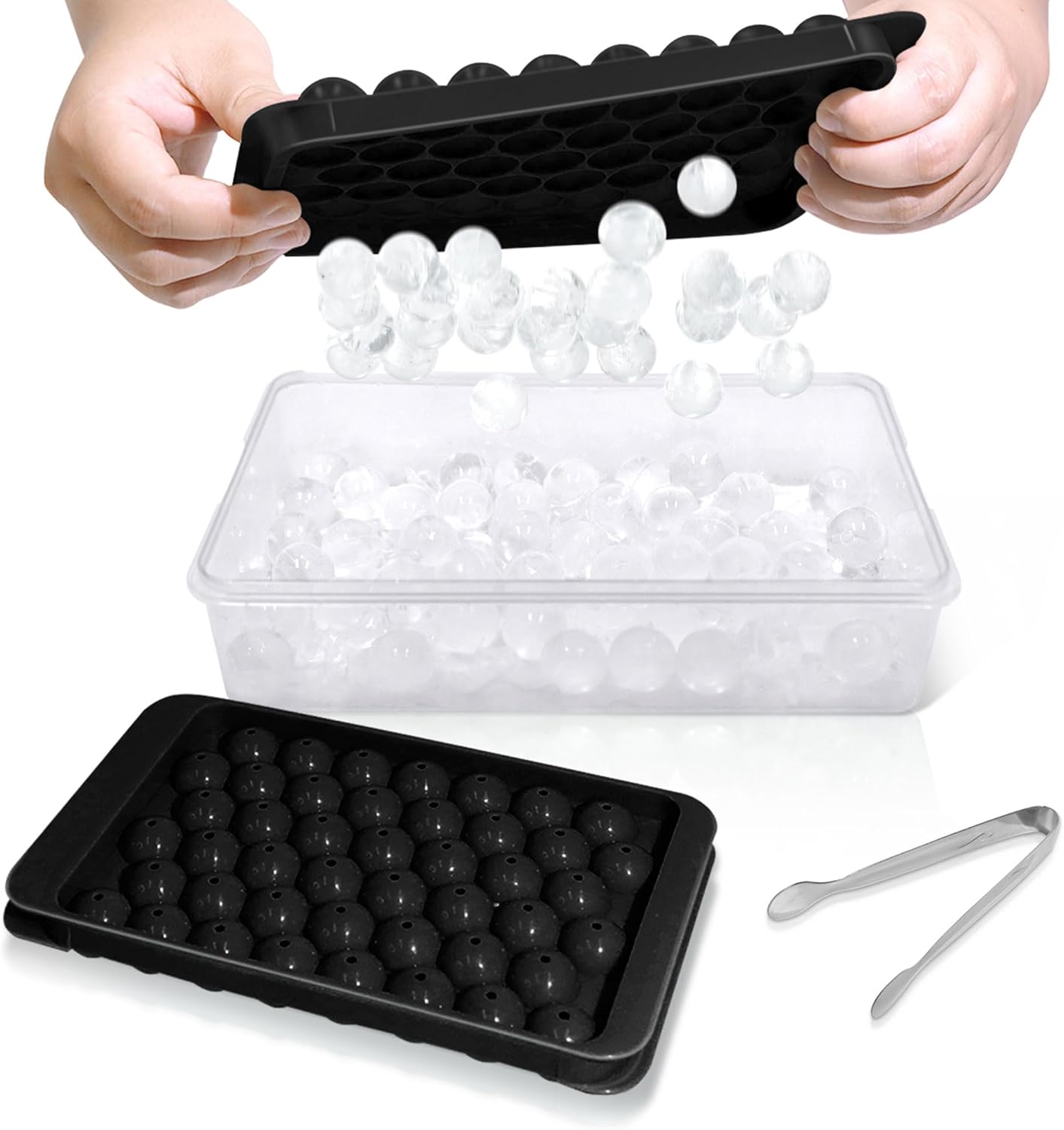 2-Pack Round Ice Mold Trays with Lids and Bin – 0.8” Freezer Tools