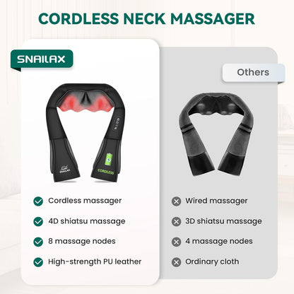 Cordless Neck and Shoulder Massager with Heat – 8 Kneading Nodes, 2 Intensities, 70–80 Minutes