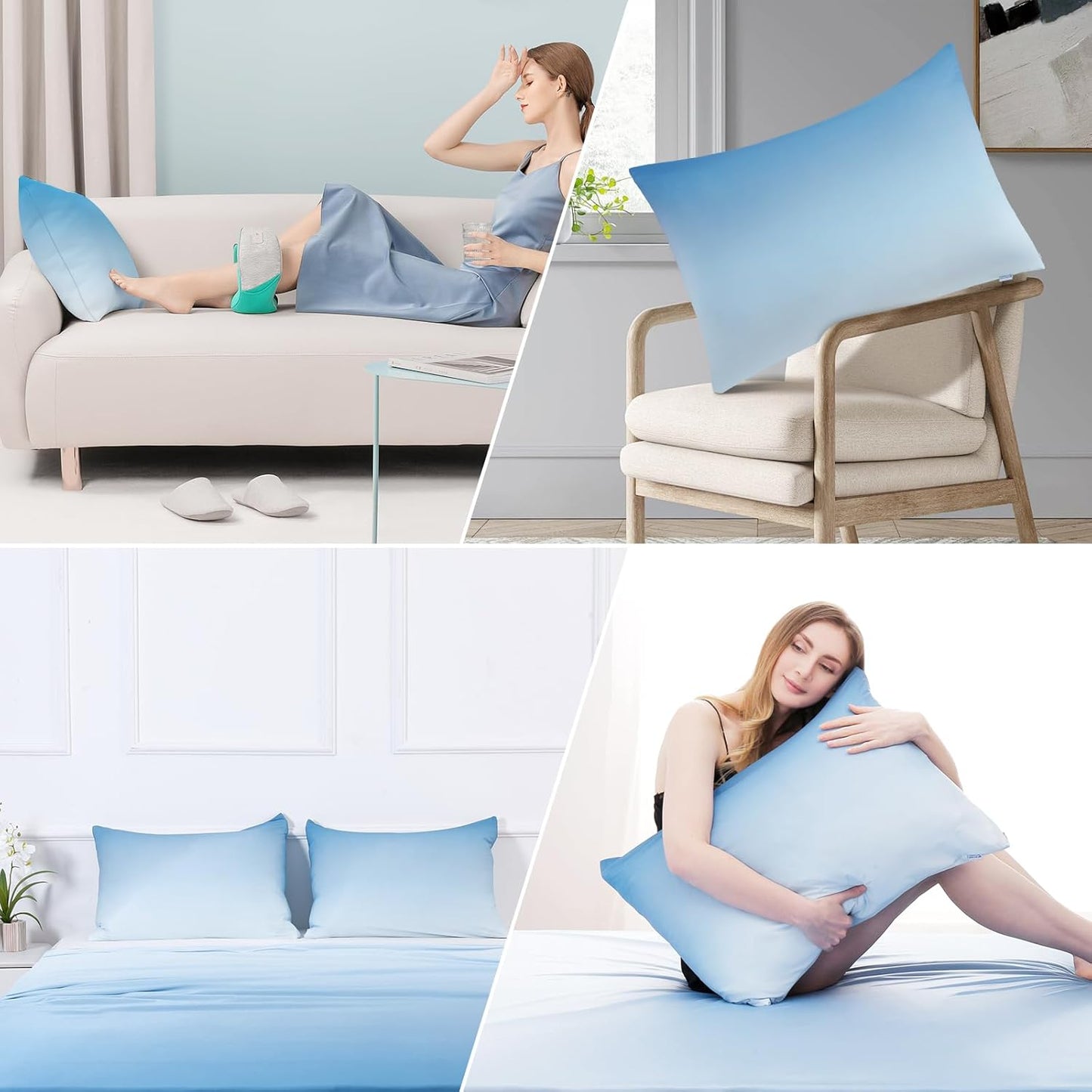 Set of 2 Blue Cooling Pillow Covers – Soft, Breathable, Hair & Skin Care