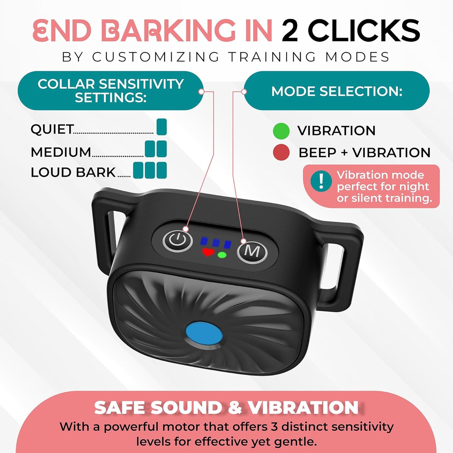 Adjustable Anti-Bark Collar for Small Dogs | Sound & Vibration | Waterproof IP87