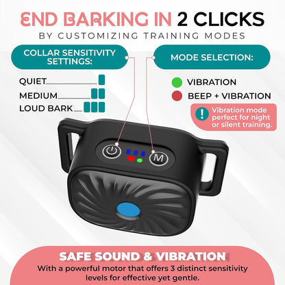 Adjustable Anti-Bark Collar for Small Dogs | Sound & Vibration | Waterproof IP87