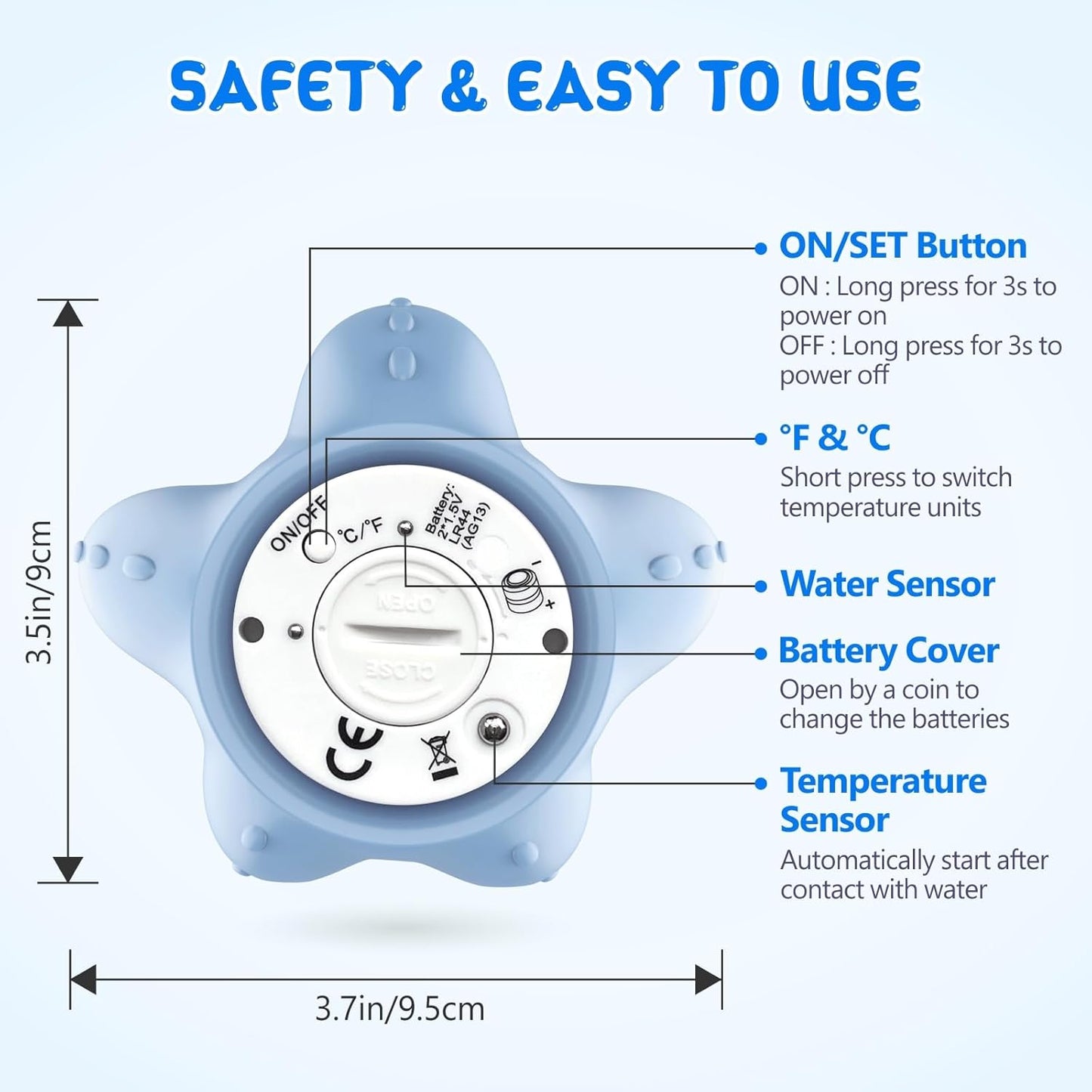 Digital Baby Bath Thermometer with 3 Color Display and Temperature Alert