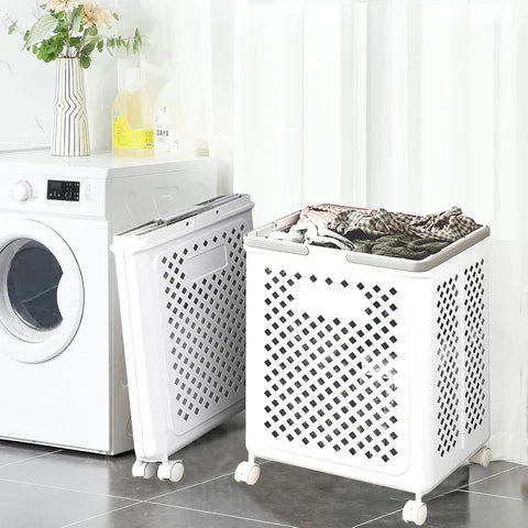 Compact Laundry Cart on Wheels | Space-Saving Hamper with Handles