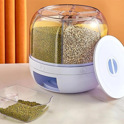 Revolving Grain Storage Dispenser with Clear View Design