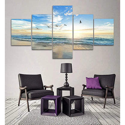Elegant 5-Piece Canvas Set of Soaring Seagulls