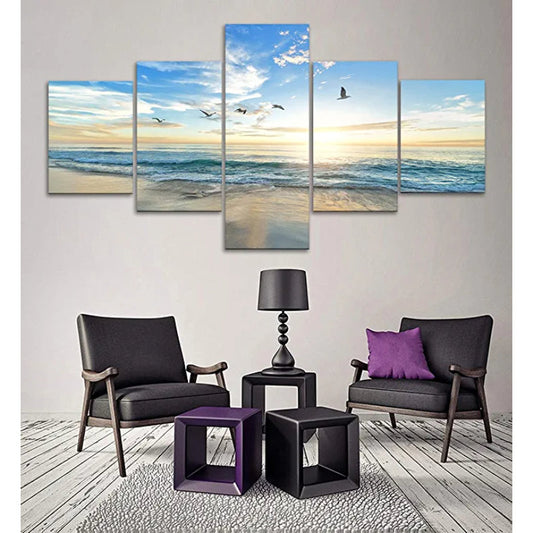 Elegant 5-Piece Canvas Set of Soaring Seagulls