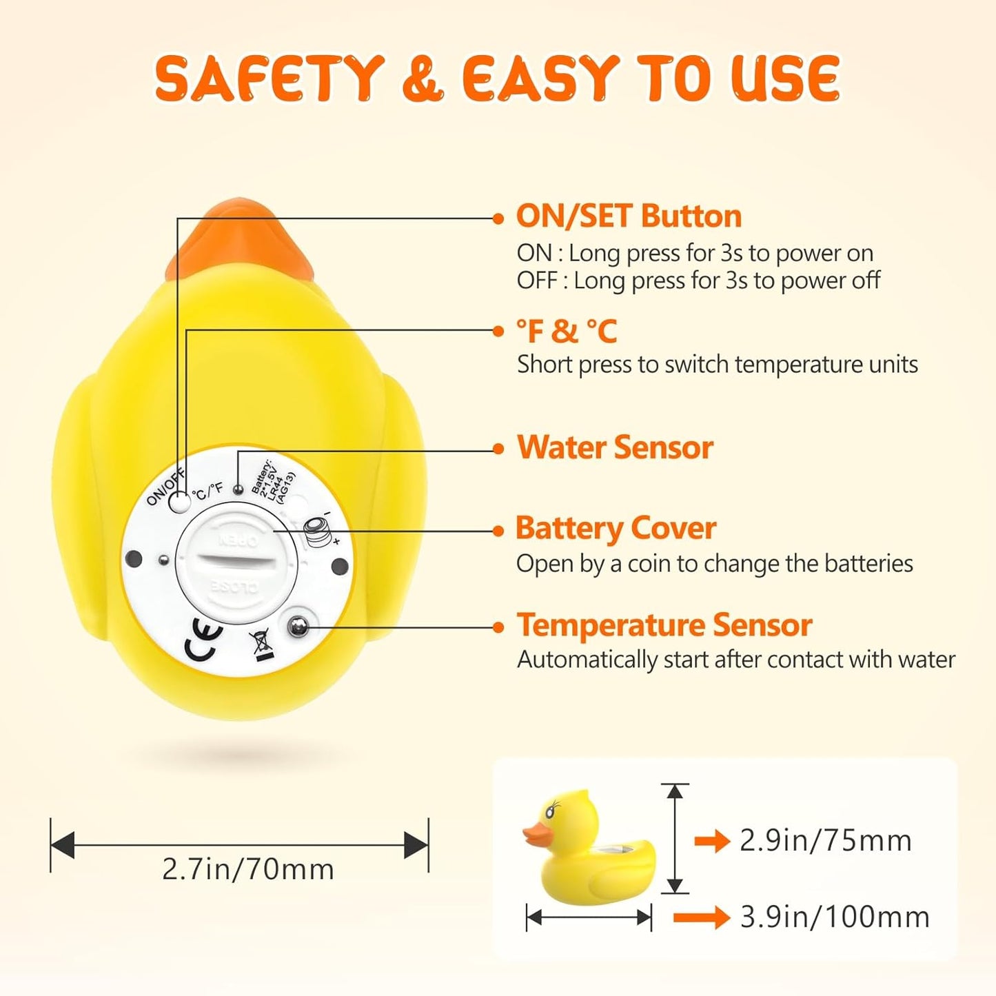 Digital Baby Bath Thermometer with 3 Color Display and Temperature Alert