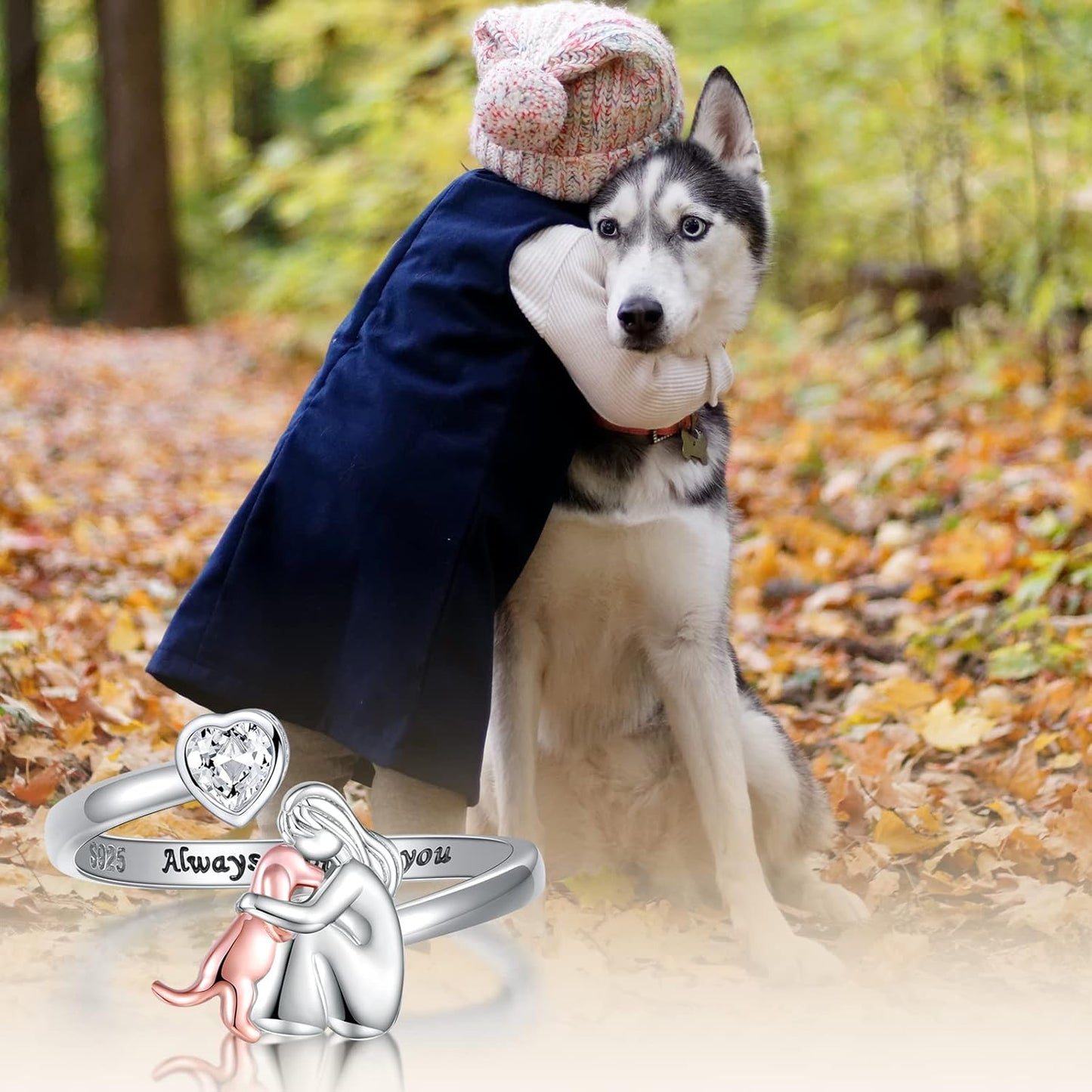 Adjustable Dog Ring – Always in My Heart with Zirconia Stones