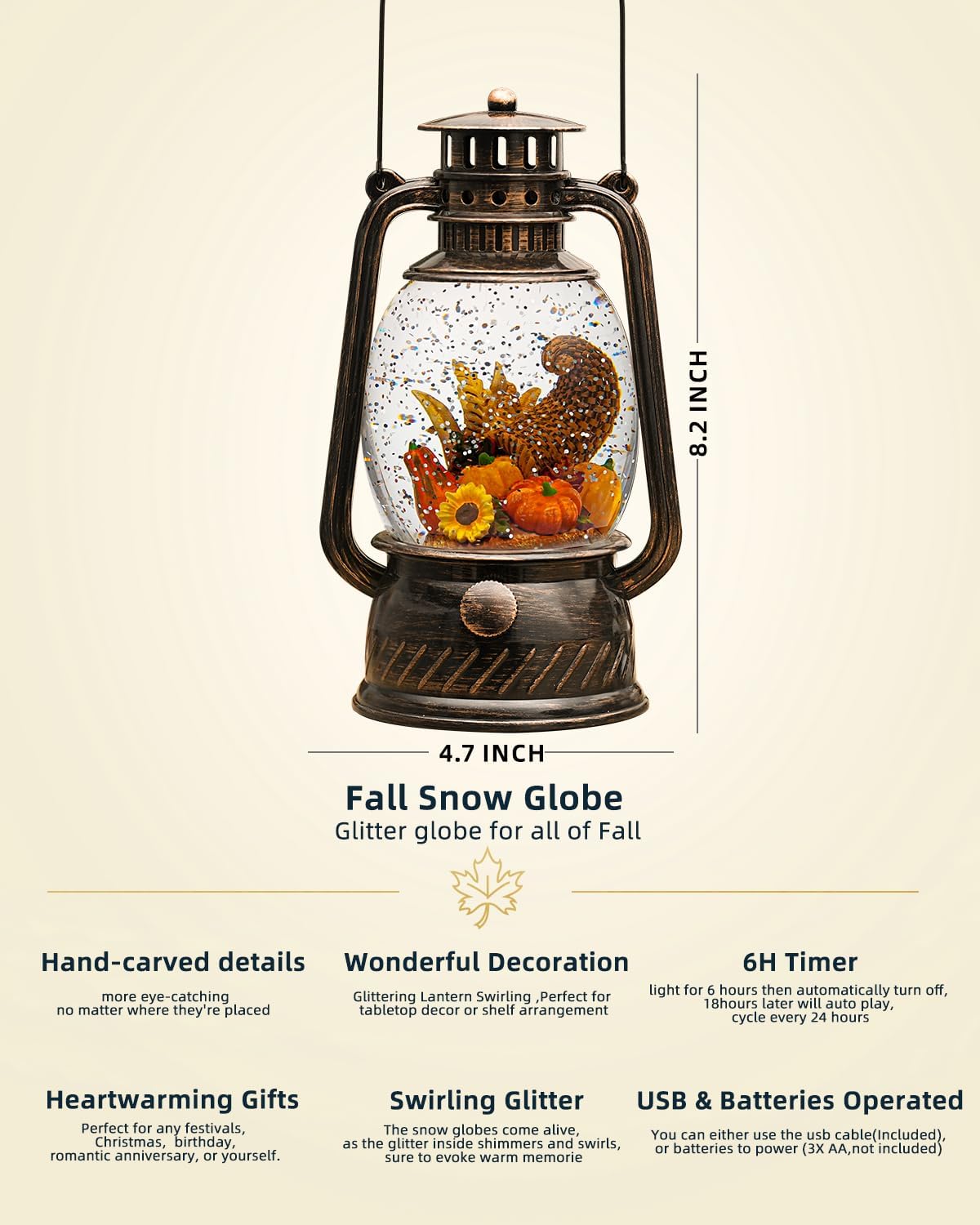 Decorative Autumn Lamp with Pumpkins – Warm LED Light & 6-Hour Timer
