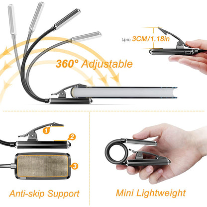 9 LED USB Rechargeable Clip-On Reading Light - Eye-Friendly, Dimmable