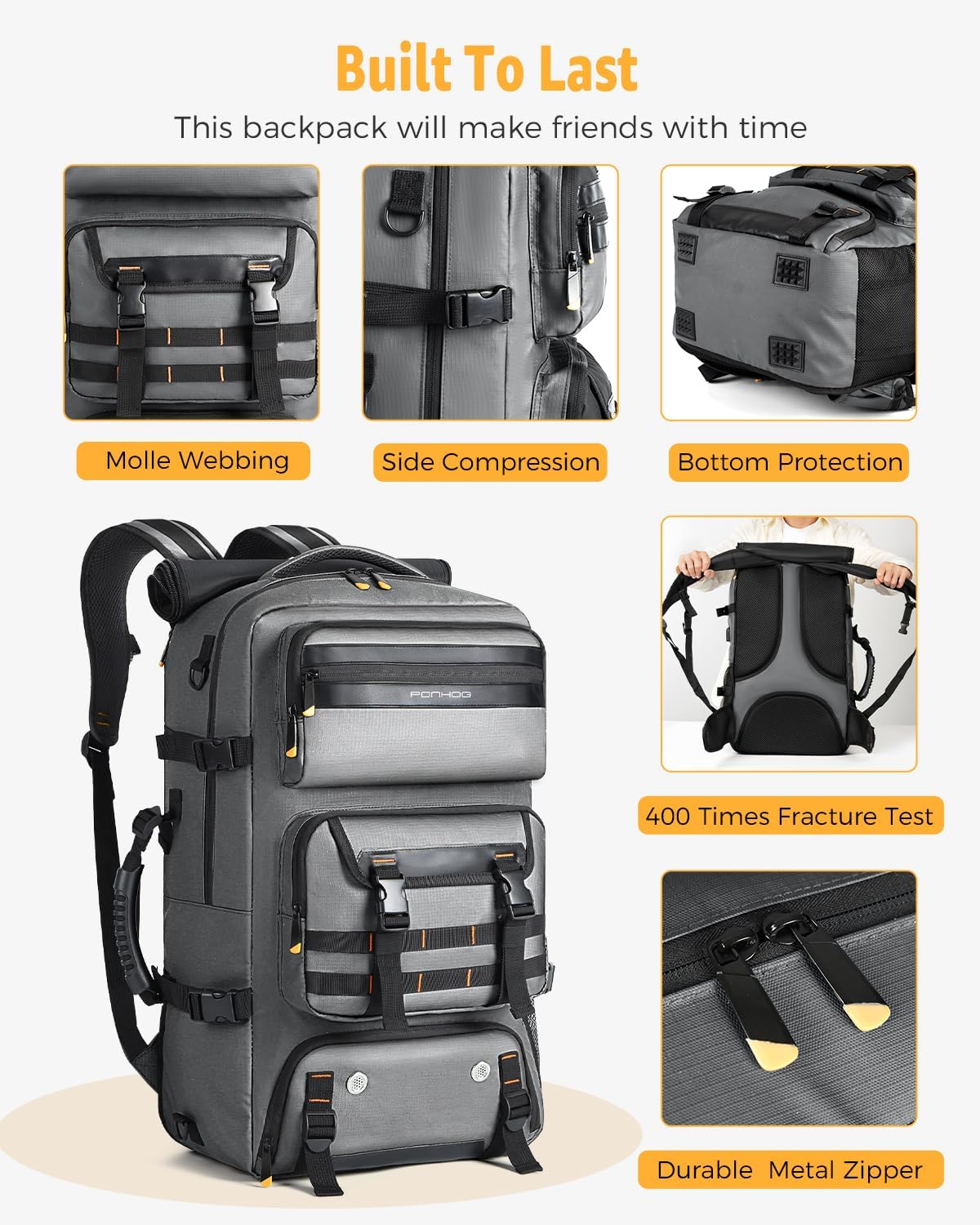 50L Versatile Travel Backpack with Shoe Compartment & USB Charger