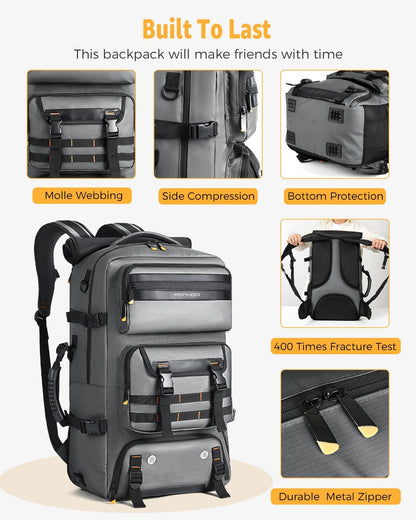 50L Versatile Travel Backpack with Shoe Compartment & USB Charger