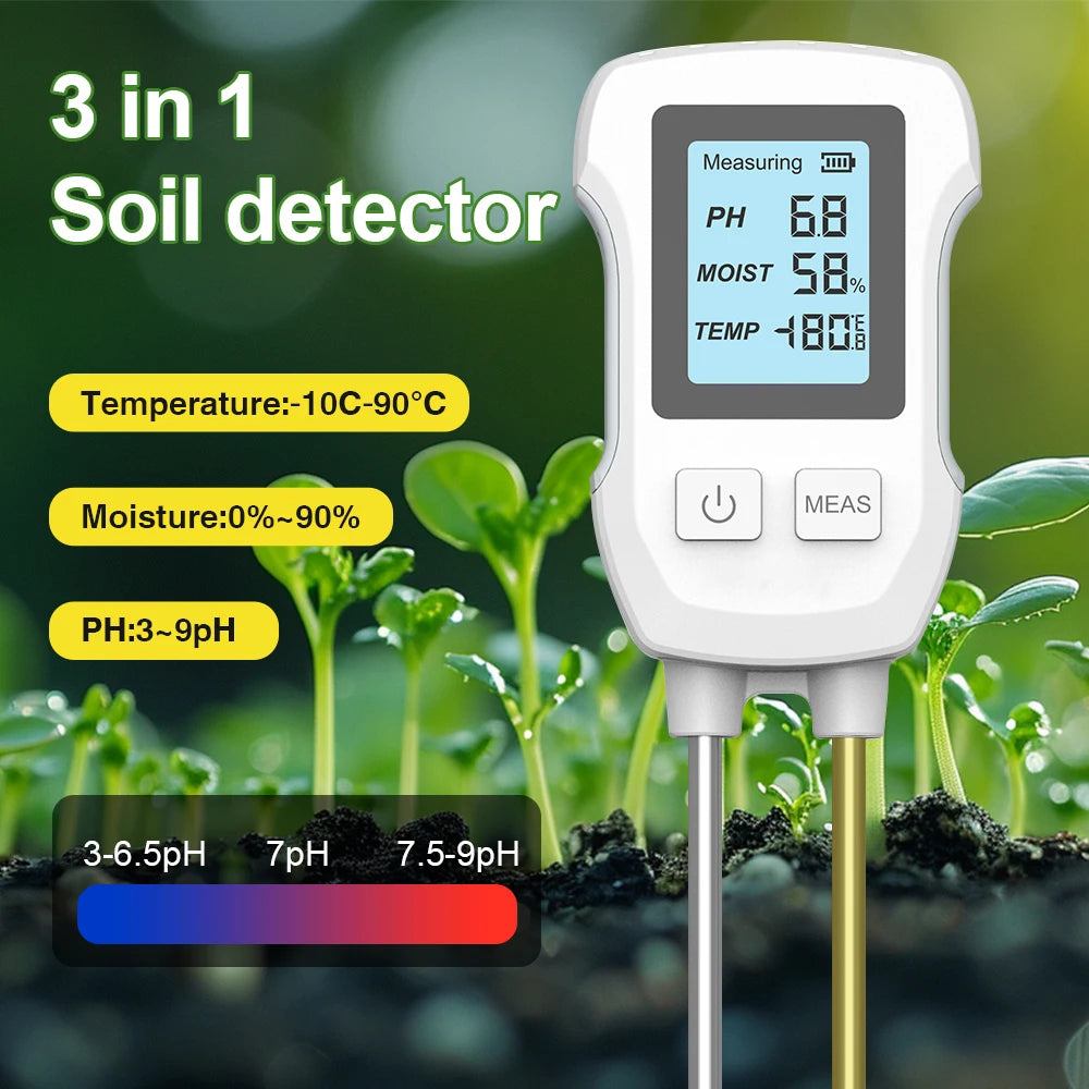 3-in-1 Soil Tester with Digital Display | pH, Moisture & Temperature Sensor | 25.3 cm Probe