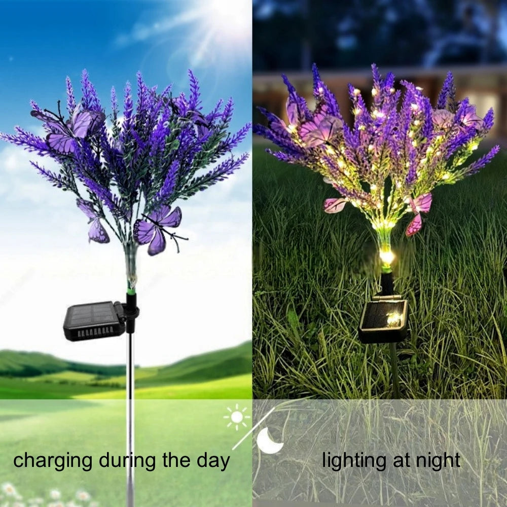 Solar Garden Light with Lavender Butterfly - Waterproof LED for Outdoors