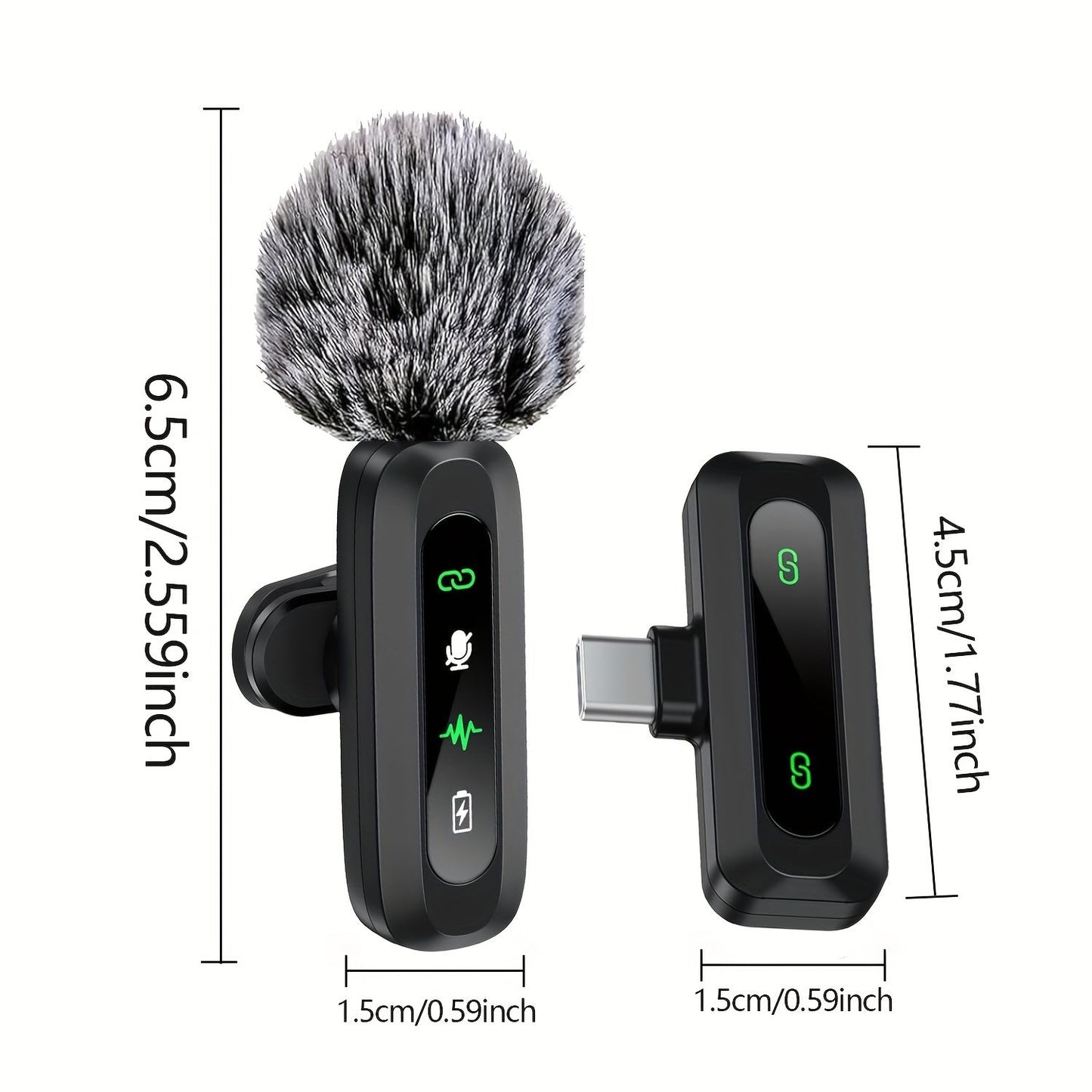 Wireless Clip Microphone with USB-C for Smartphone and Tablet