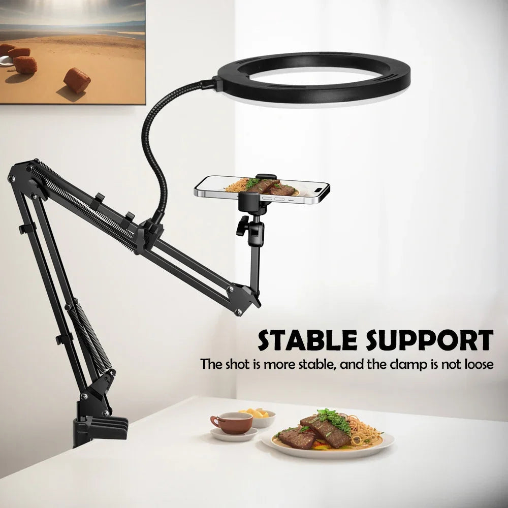 Adjustable Arm LED Ring Light with Phone Holder | 3 Color Modes & USB Powered | Perfect for Live Streaming, Videos, and Selfies