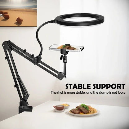 Adjustable Arm LED Ring Light with Phone Holder | 3 Color Modes & USB Powered | Perfect for Live Streaming, Videos, and Selfies