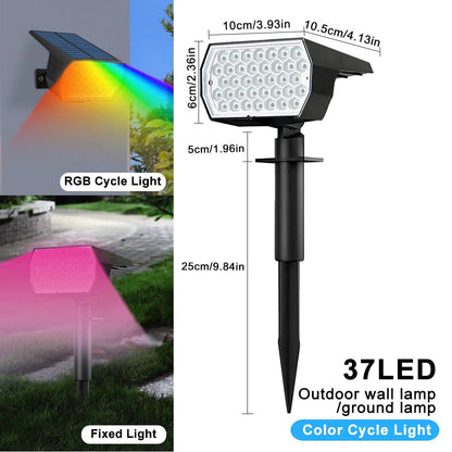 Garden Solar Spotlight with 37 RGB LEDs | Waterproof IP65 | Wall and Ground Mount | Color Changing