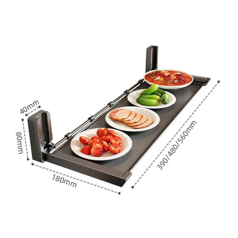 Foldable Kitchen Wall Shelf with Hooks | Spice Rack | 90° Collapsible Design & No Drilling Needed