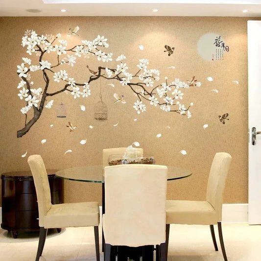 XXL Tree Wall Sticker 187x128 cm | Bird and Flower Wall Decal | Home Decor for Living and Bedroom