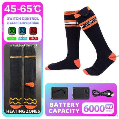 Heated Socks with Rechargeable 6000 mAh Battery | Up to 10 Hours Warmth | Unisex Thermal Socks for Outdoor, Skiing & Winter Use