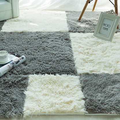 Interlocking Shag Carpet Tiles in Color Block Design – Modern Floor Covering