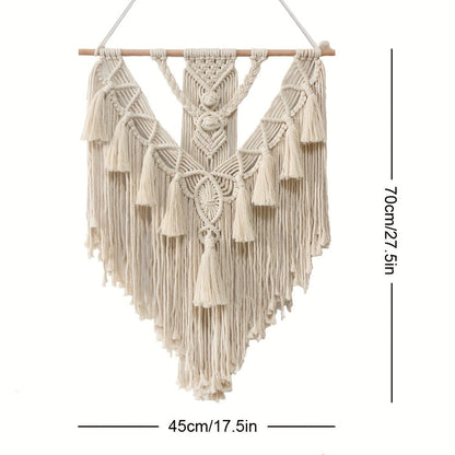 Handwoven Cotton Tapestry with Fringe – Bohemian Wall Decor for Bedroom
