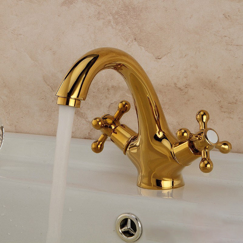 Wide Spread Industrial Bathroom Sink Faucet with 2 Cross Handle Taps