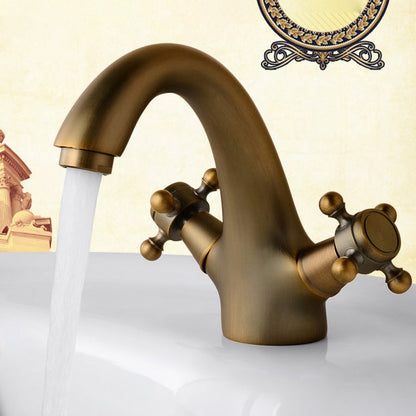 Wide Spread Industrial Bathroom Sink Faucet with 2 Cross Handle Taps