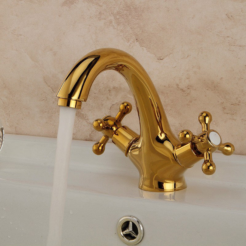 Wide Spread Industrial Bathroom Sink Faucet with 2 Cross Handle Taps