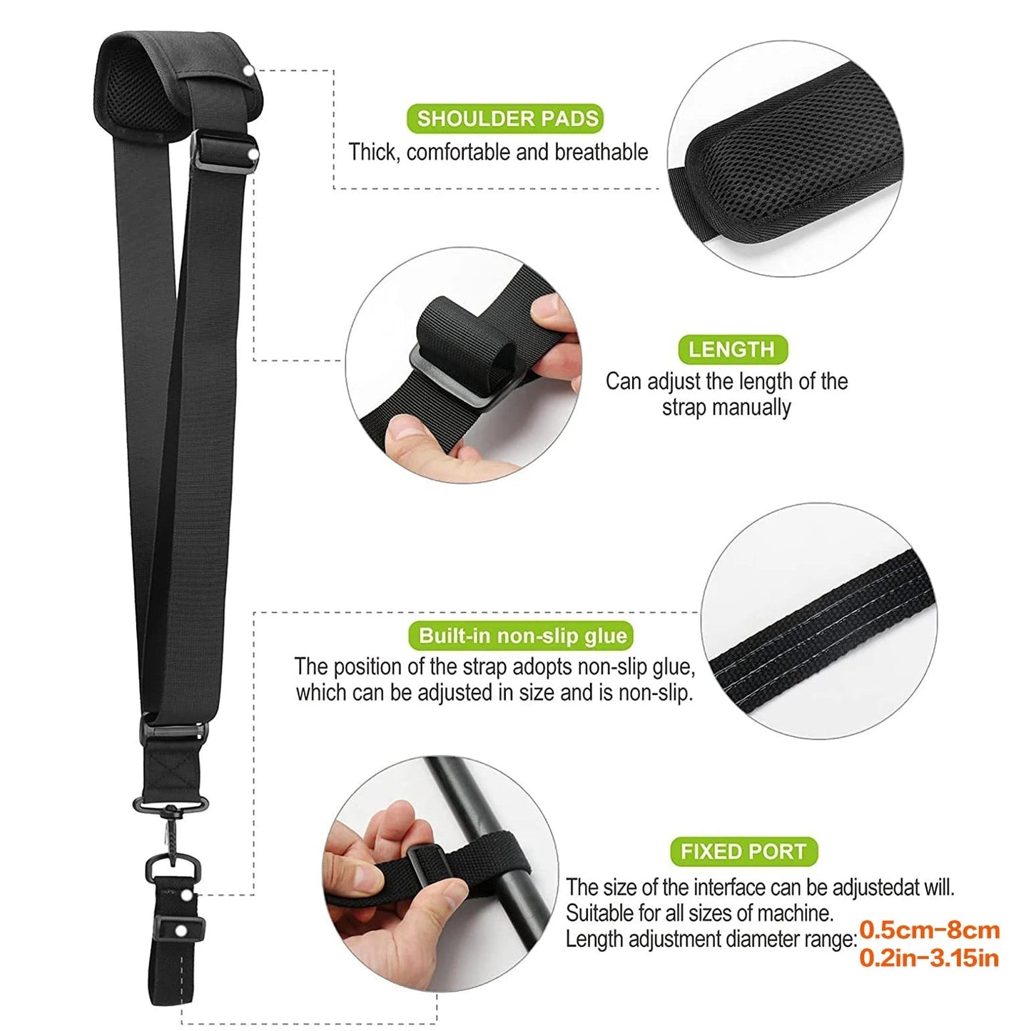 Adjustable Universal Nylon Shoulder Strap for Garden Tools | Ergonomic Carrying Strap for Lawnmowers and Hedge Trimmers