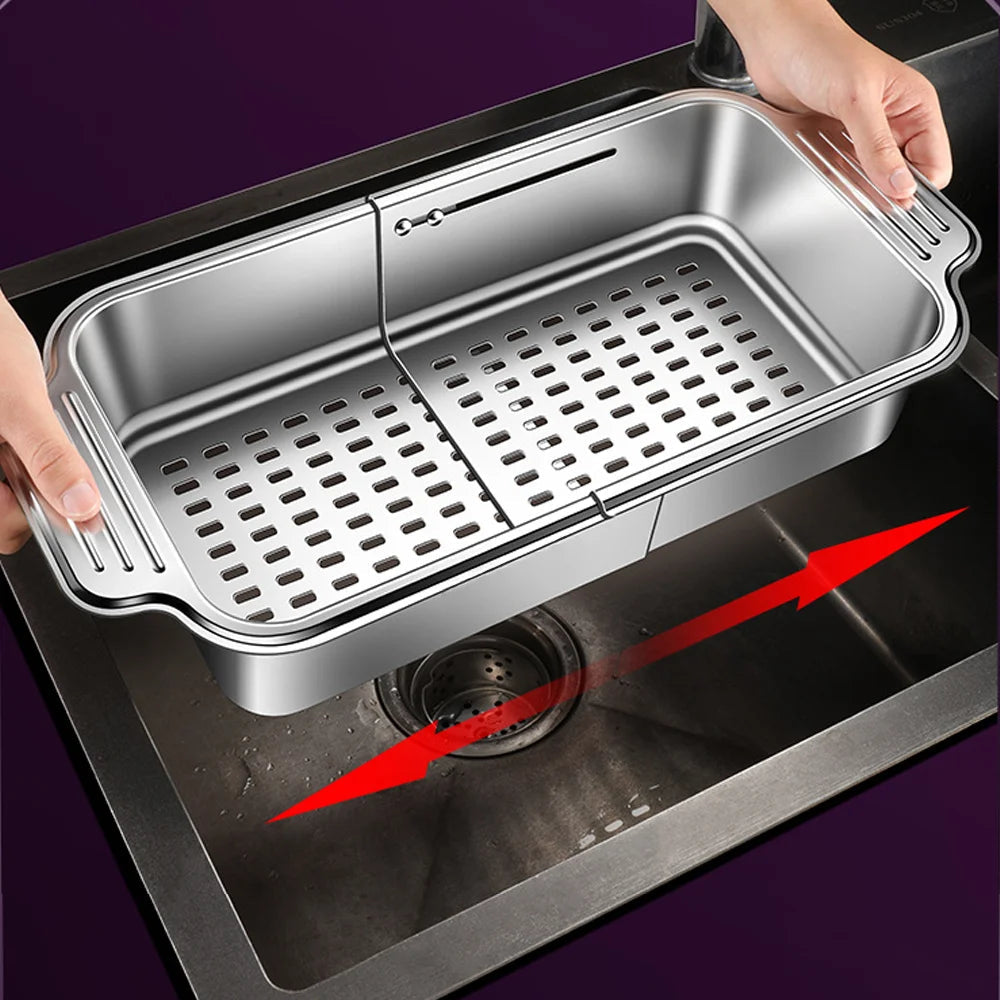 Adjustable Stainless Steel Telescopic Strainer for Sink & Fruit - Draining Functions