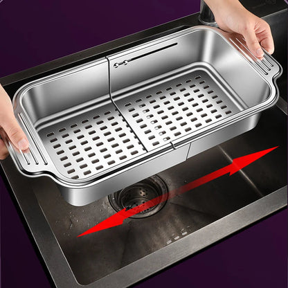 Adjustable Stainless Steel Telescopic Strainer for Sink & Fruit - Draining Functions