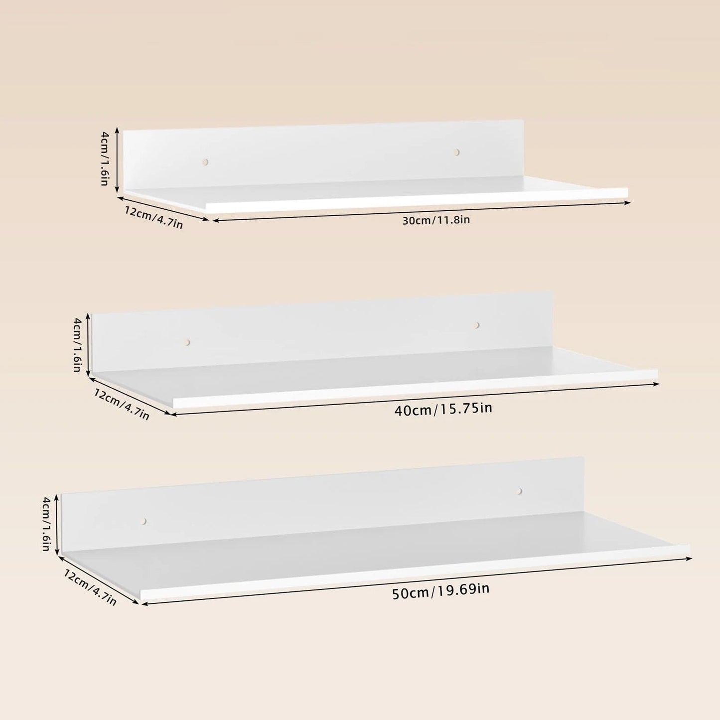 Floating Metal Wall Shelf - Space-Saving Storage Unit 30/40/50 cm for Bathroom, Kitchen & Bedroom