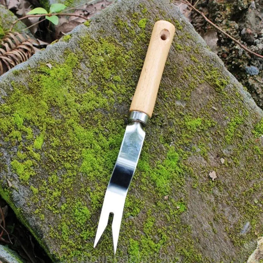 Ergonomic Stainless Steel Weeding Tool with V-Shaped Head and Wooden Handle
