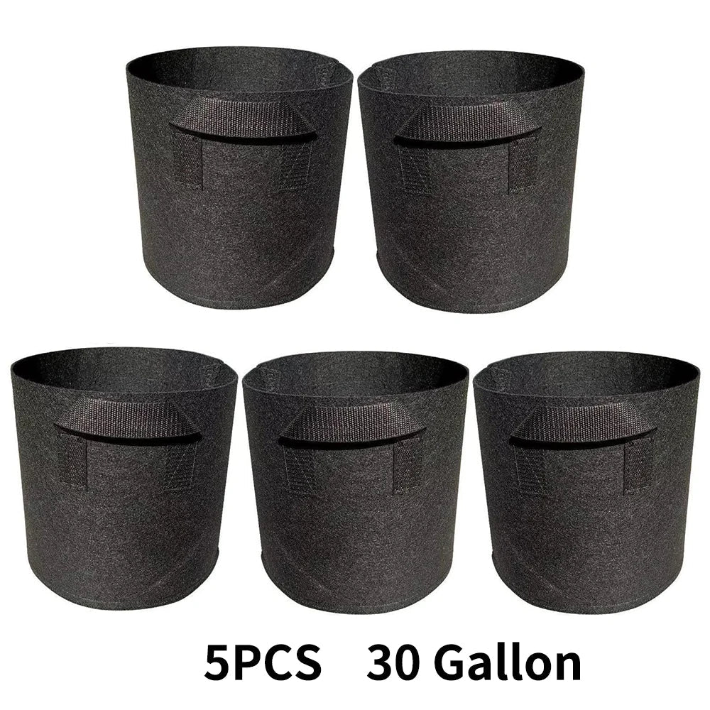 Breathable Plant Bags Set with Handles | Root Aeration | 5-Pack Pots | 11–114 L