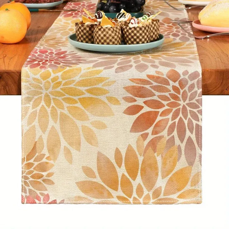 Boho Style Table Runner with Linen Look & Plant Pattern | 13×72 in