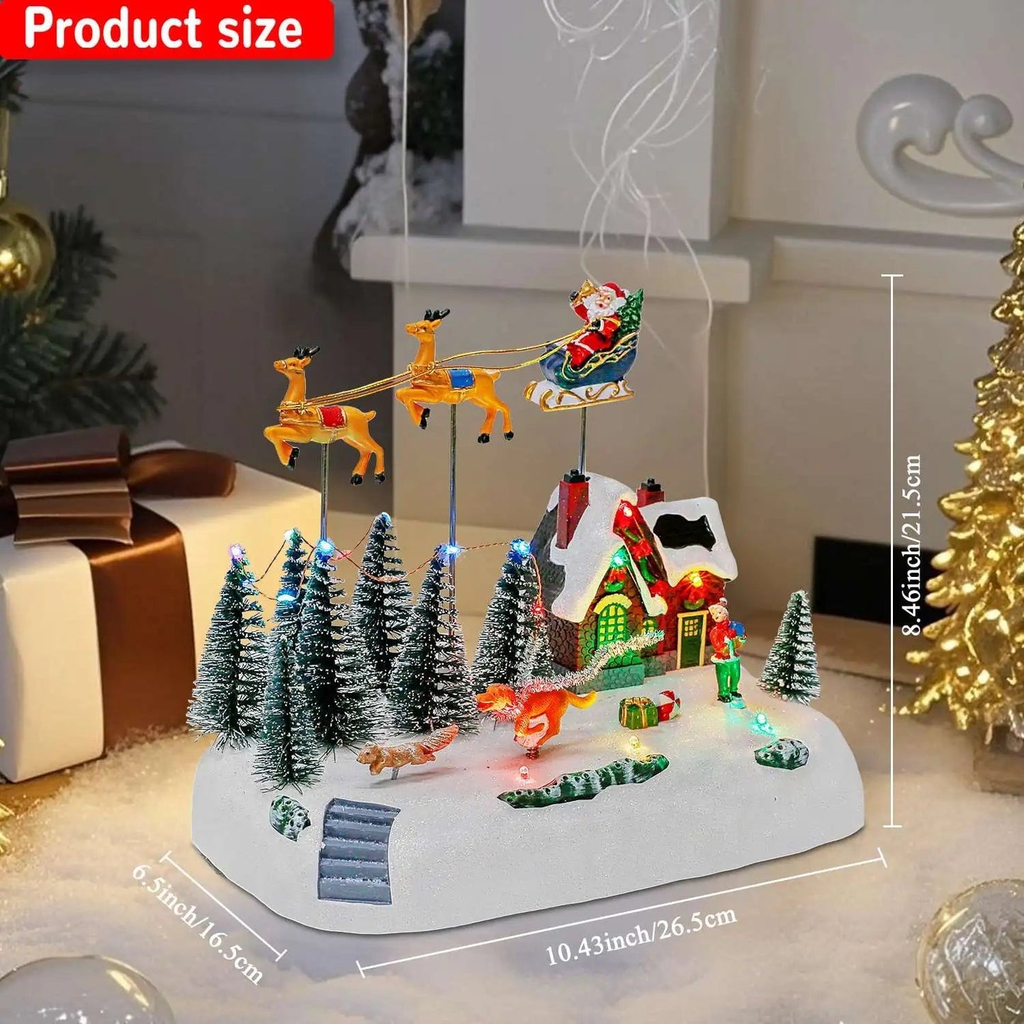 Animated Christmas Village with Santa in Sleigh | LED Lights & Music | Snowy Scene with Reindeer & Christmas Tree