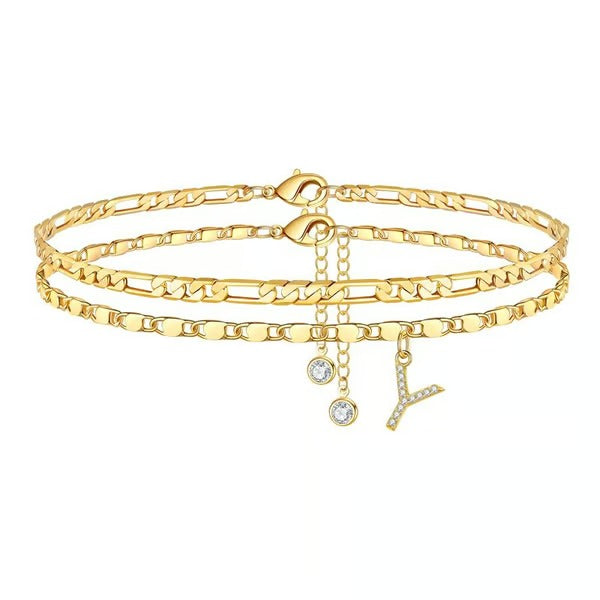 Customizable Layered Anklet | Adjustable & Hypoallergenic | Gold/Silver | 21.5 cm + 5 cm