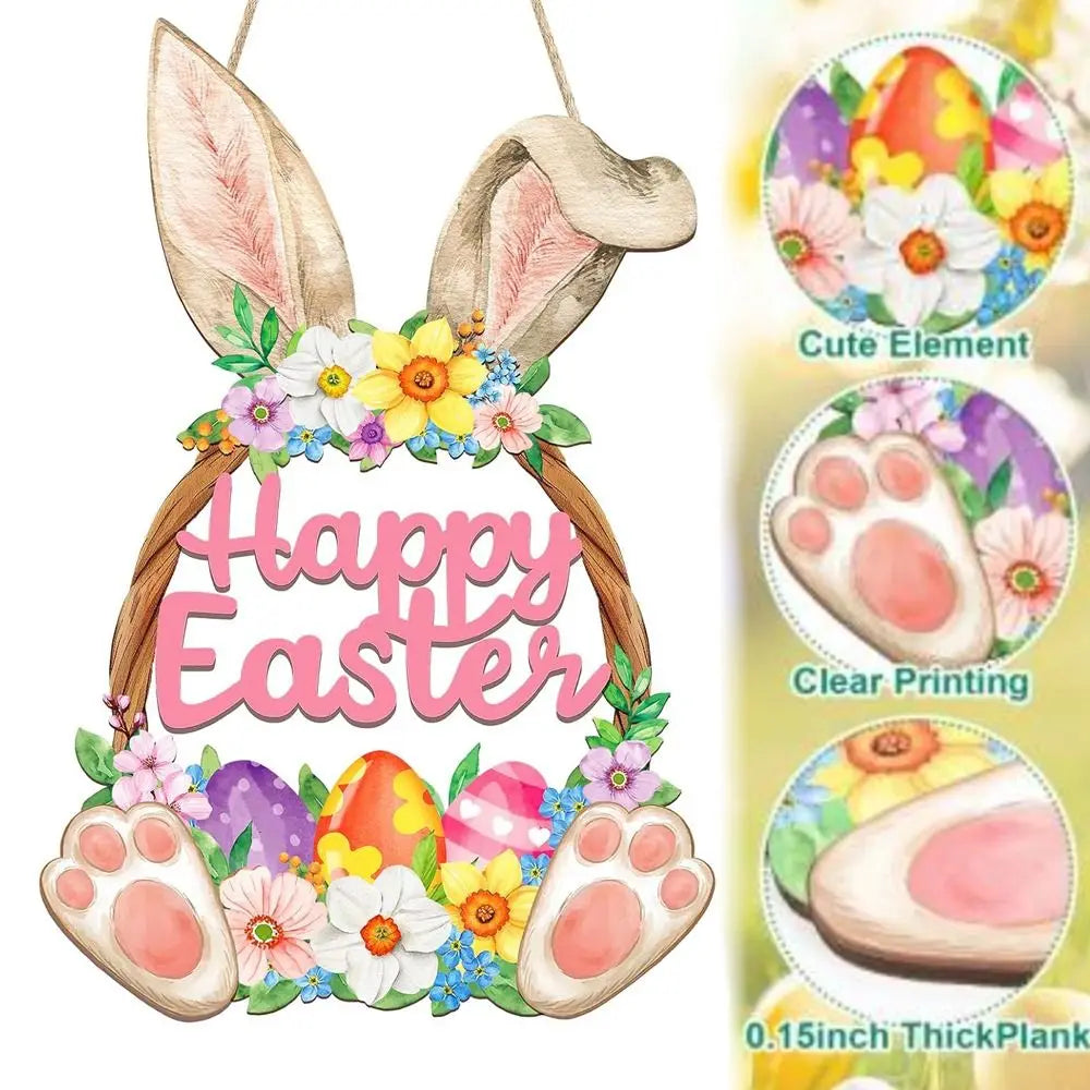 Spring Rabbit Wooden Easter Decoration | Wall and Home Ornament 11.6×7.7 in