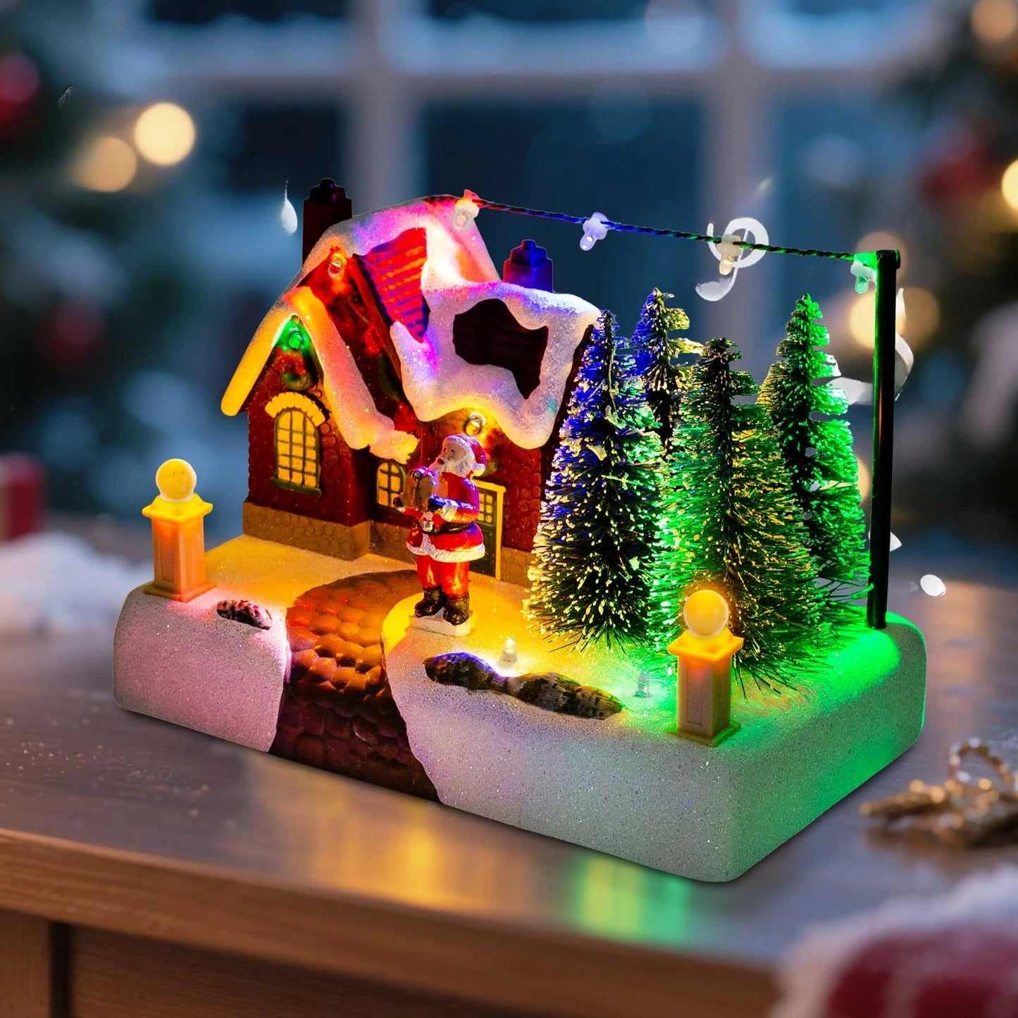 LED Christmas Village with Santa, Snowy Landscape & Christmas Trees - Festive Winter Decor for Fireplace, Table & Windowsill