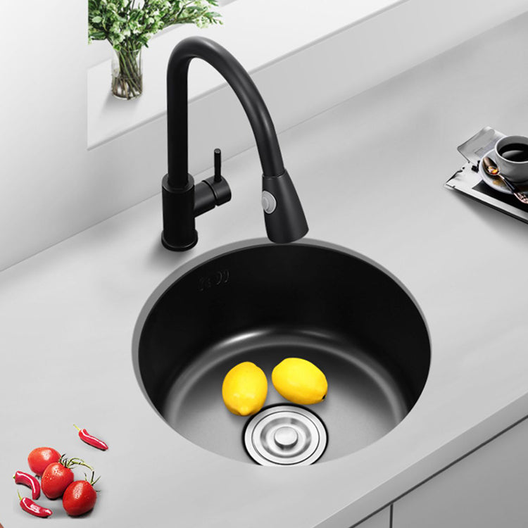 Round Stainless Steel Kitchen Sink with Drain Basket Kits - Single Bowl