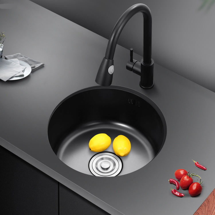 Round Stainless Steel Kitchen Sink with Drain Basket Kits - Single Bowl