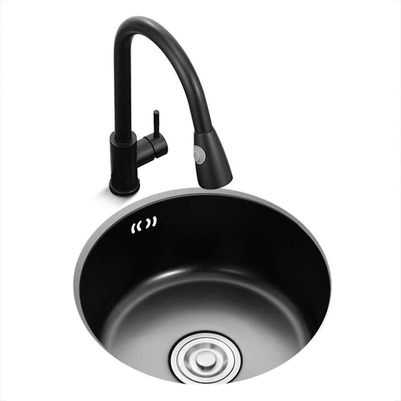 Round Stainless Steel Kitchen Sink with Drain Basket Kits - Single Bowl