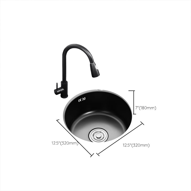 Round Stainless Steel Kitchen Sink with Drain Basket Kits - Single Bowl
