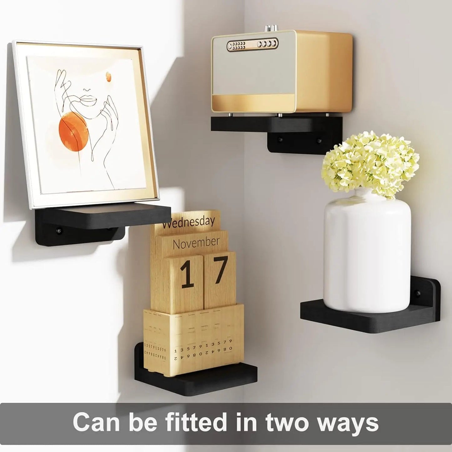 4-Piece Wall Shelf Set | Floating Wooden Shelves | Rustic Boho Style | 12.7 cm Mini Shelves with Two Mounting Options